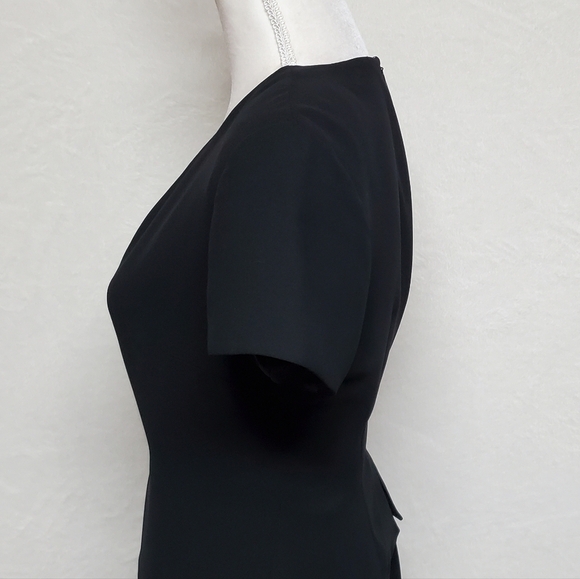 VINTAGE 90s Jones New York Black Crepe Split Button Hem Short Sleeve Maxi Dress - Picture 10 of 13